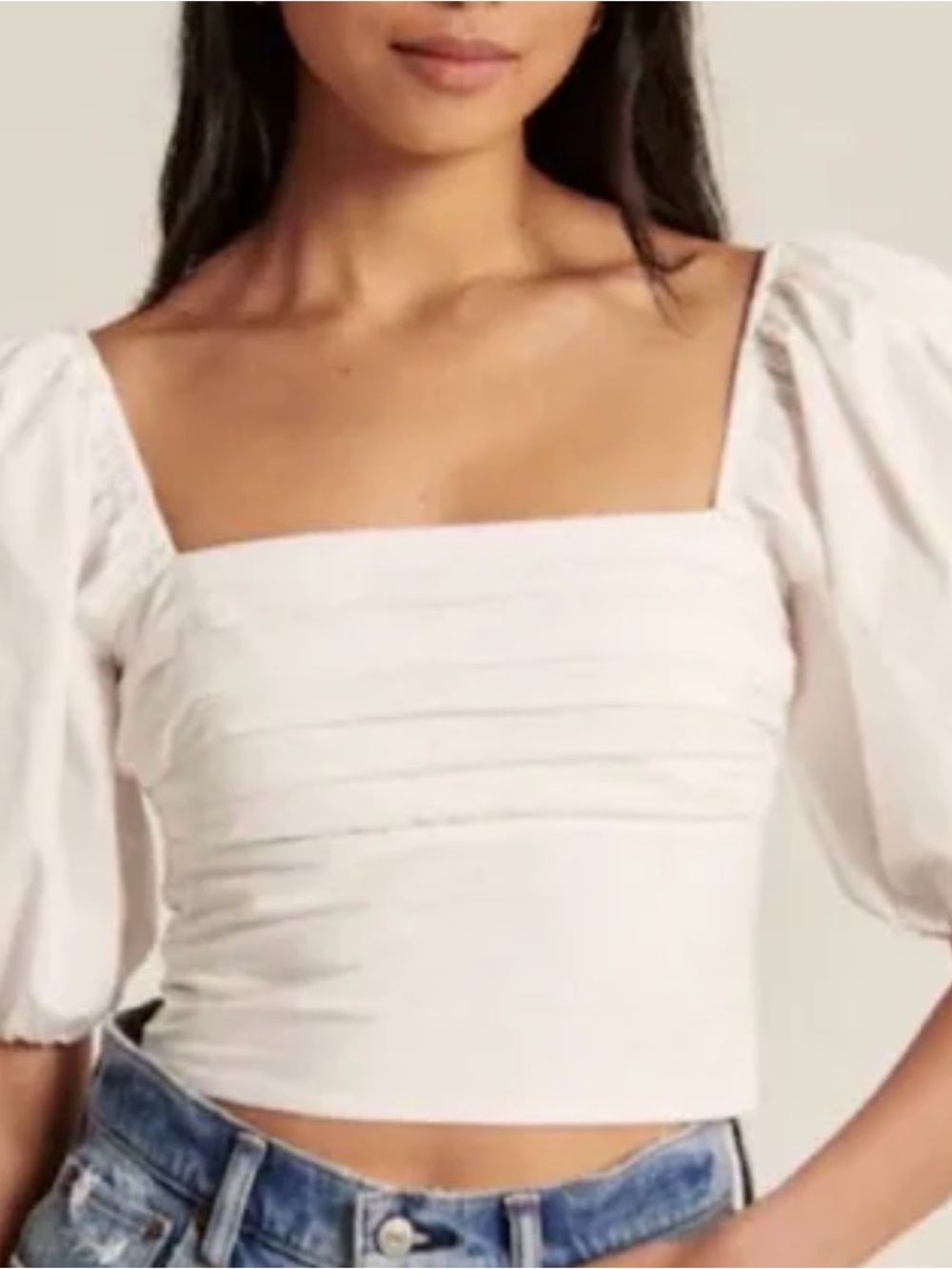 Abercrombie & Fitch White cotton Puff Sleeve Square Neck Crop Top